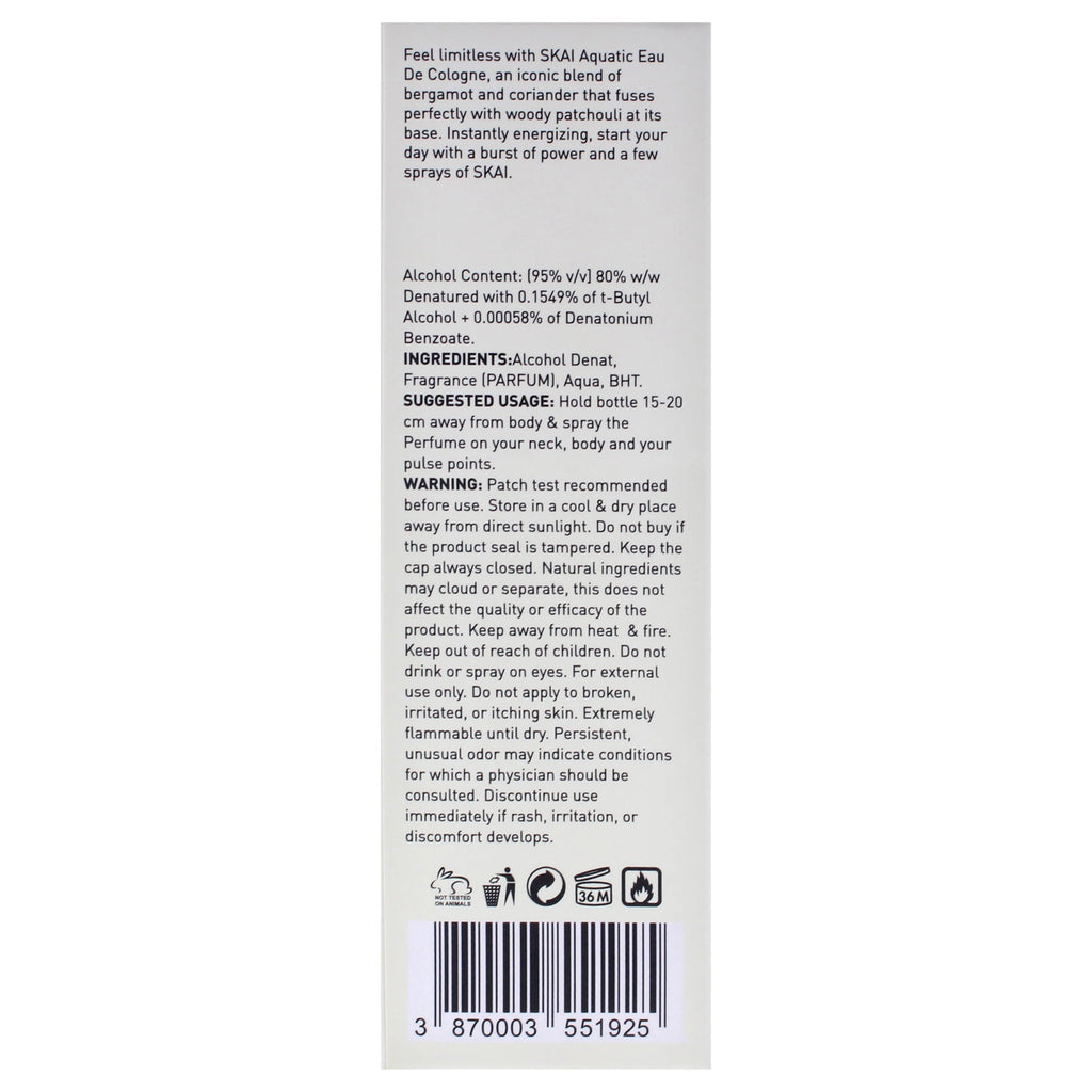 BellaVita Luxury SKAI Aquatic Eau de Cologne Unisex Spray