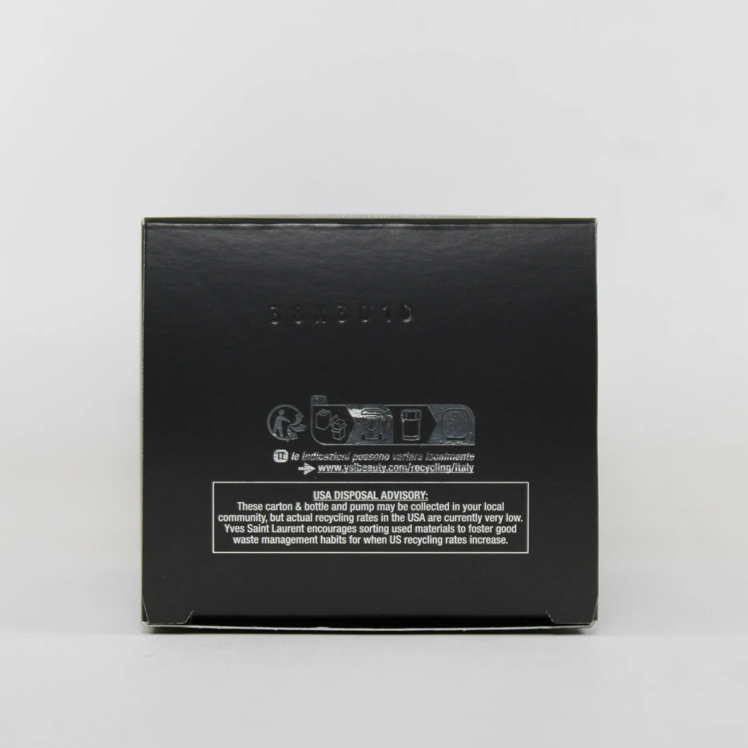 Black rectangular product packaging with text on a white background