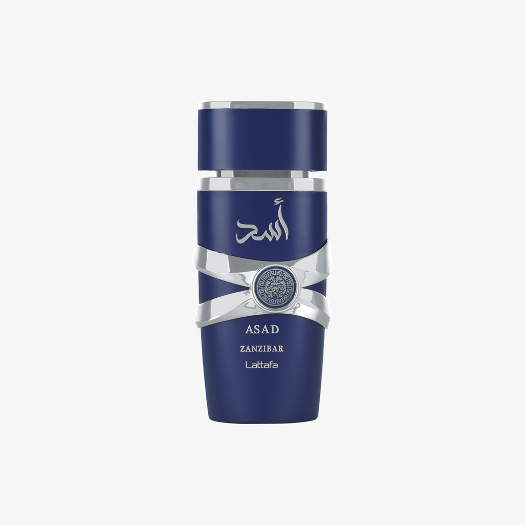 Blue bottle with silver accents on a white background