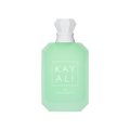 Green perfume bottle with white cap on a white background