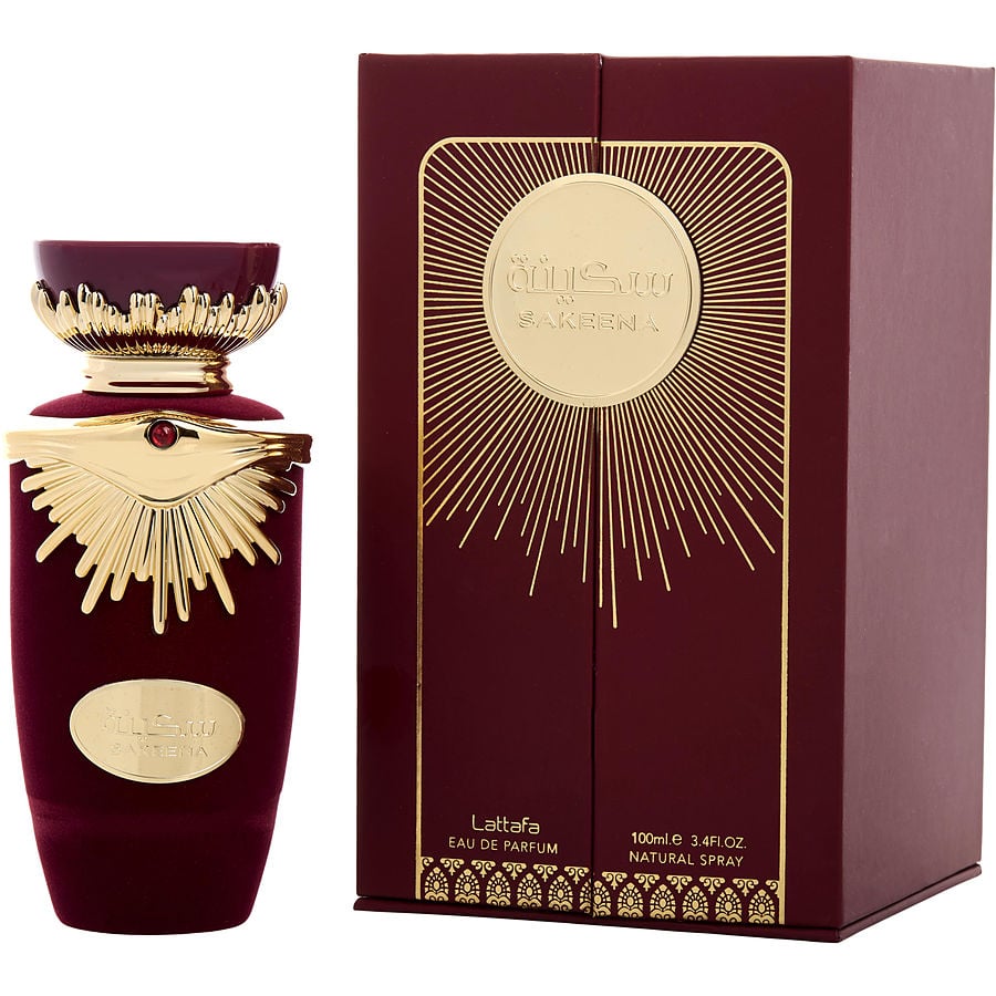 Lattafa Sakeena Eau de Parfum Spray 3.4 oz bottle and box