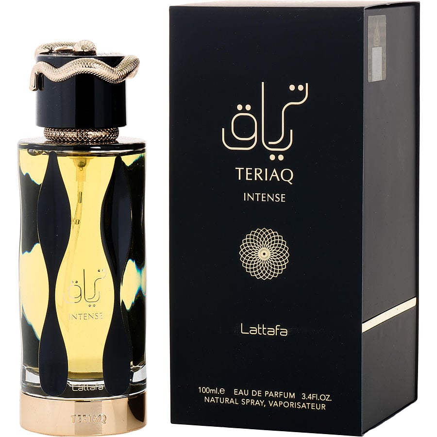 Lattafa Teriaq Intense Eau De Parfum Spray 3.4 oz bottle and box
