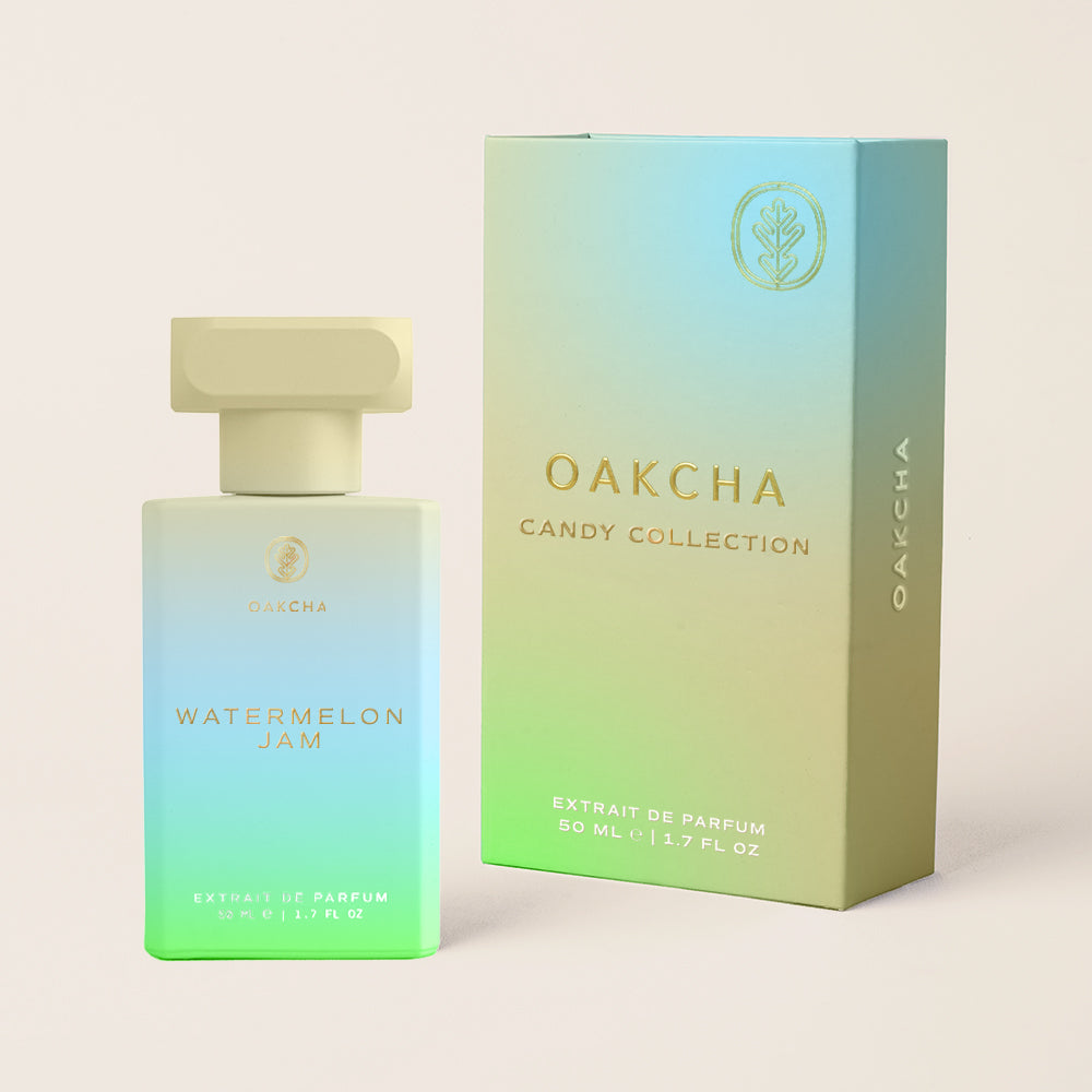 Oakcha Watermelon Jam perfume bottle and packaging on a light background