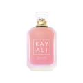 Pink perfume bottle with gold cap on a white background