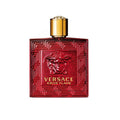 Red Versace Eros Flame perfume bottle on a white background
