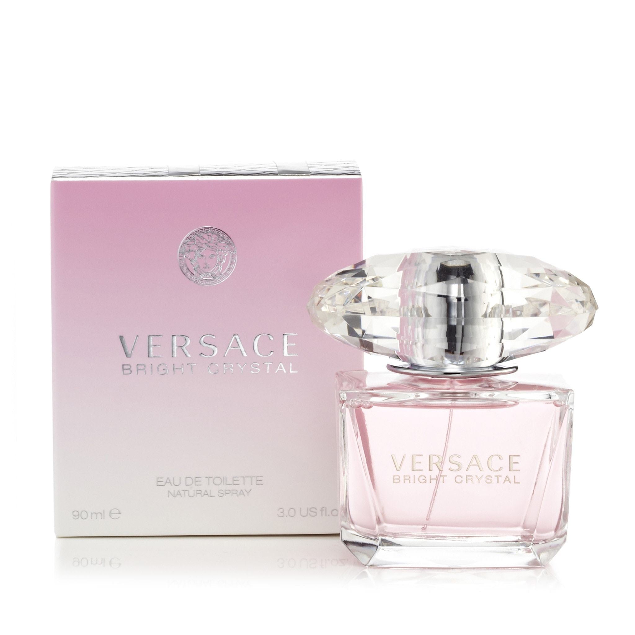 Versace Bright Crystal perfume bottle and packaging on a white background