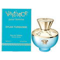 Versace Dylan Turquoise perfume bottle and packaging on a white background