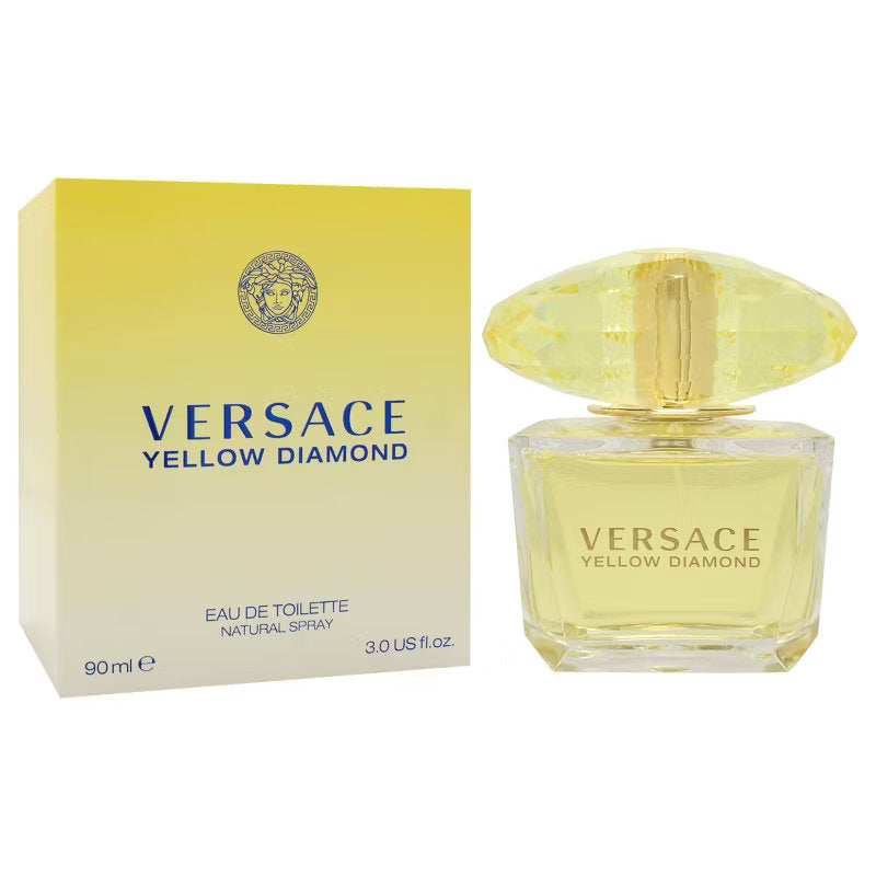 Versace Yellow Diamond perfume bottle and packaging on a white background